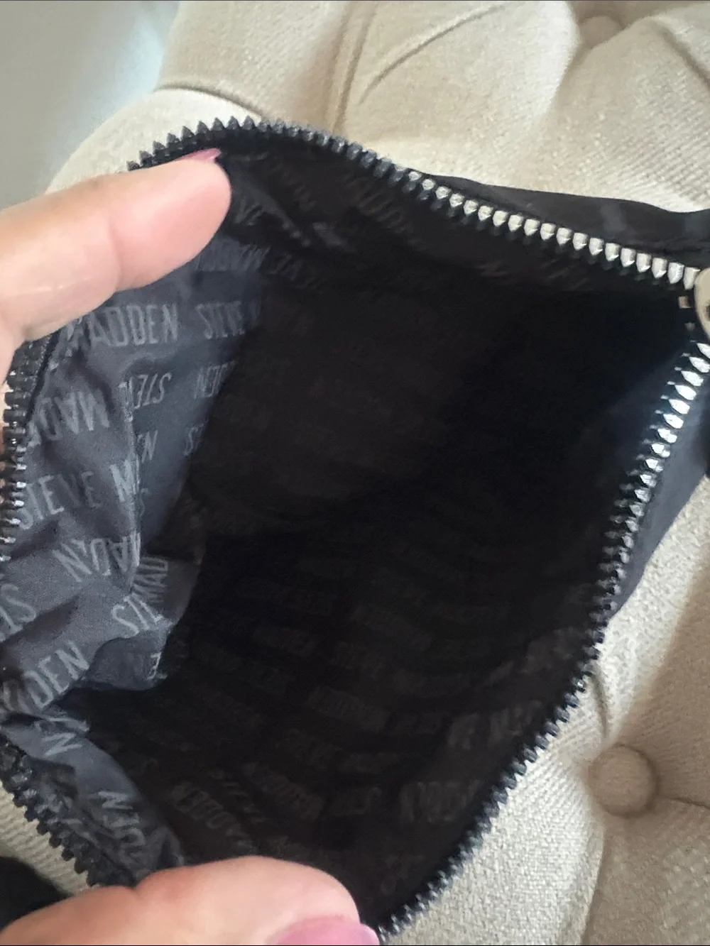 Steve Madden Black Nylon Wristlet Pouch with Silver Accents
